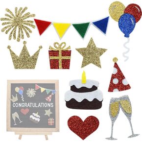 10pcs Celebration Icons for Felt Letter Board Decoration Felt Message Board Accessories for Happy Birthday Anniversary New Year(Board Not Included)
