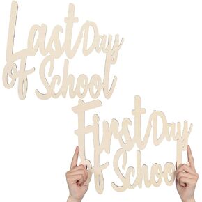 RattanView 2 Pcs First Last Day of School Sign Back to School Photo Booth Props Wooden Reusable First Day of School Board for Kids School Preschool Classroom Kindergarten Party Photo Props Supplies