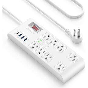 BESTEK 4,000 Joules Surge Protector with USB,6 Feet Extension Cord Power Strip with 8 AC Outlets 15A 1875W,5V 4.2A 4 USB Charging Ports Desktop Charging Station,Wide Spaced Outlet for Large Plug,Black