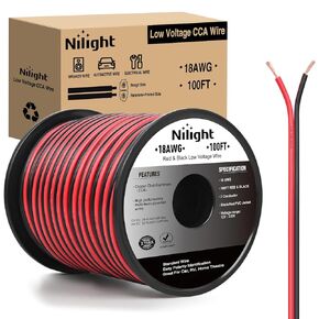 Nilight 100FT 18AWG سلك ألومنيوم مغطى بالنحاس 18/2 قياس أحمر أسود CCA كابل كهربائي 2 موصل متوازي 12 فولت/24 فولت تيار مستمر أسلاك تمديد مرنة لمكبر صوت راديو السيارة الصوتي، ضمان لمدة عامين in Kuwait