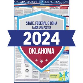ملصق قوانين العمل الفيدرالية وولاية أوكلاهوما لعام 2024 - متوافق مع OSHA في مكان العمل يتضمن تحديثات FLSA FMLA وEEOC - نشر الامتثال المطلوب الكل في واحد مقاس 24 بوصة × 36 بوصة - مغلف (الإنجليزية)