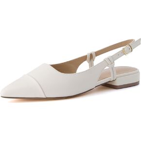CUSHIONAIRE Women's Forever Pointed Toe Sling Back Dress Shoe +Memory Foam, Wide Widths Available, Cream Smooth