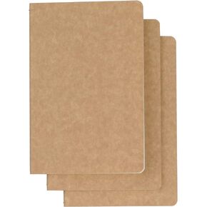 3 Pack Travel Journal Notebook for Travelers or School - Kraft Brown Soft Cover - 5.5" x 8.25" - 96 Ruled Pages/48 Sheets