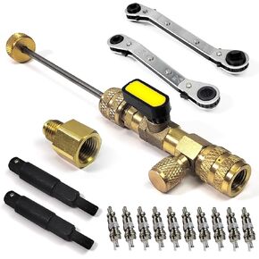 ZPSNDP R410a R22 HVAC Core Removal Tool and Service Wrench Set, Ac Schrader Removal Tool for R22 R12 R407 R410 R404 R32, HVAC Tools with Refrigeration Repair Wrenches and Cores
