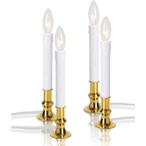 New Ideal Lights Window Candle Electric with Daily Timer Function, Brass Base Christmas Window Candle with Extra Weight, UL Listed 4 Set Packing 2 Extra Replacement Bulb