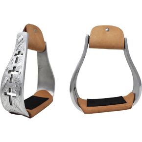 CHALLENGER Horse Saddle Stirrups Western Cross Engraved Angled Aluminum Stirups 51218