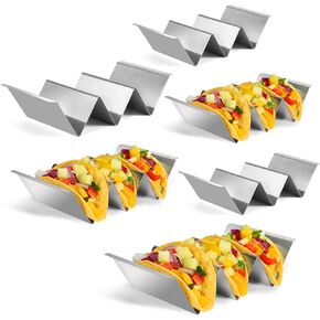 Taco Holders Set of 6, Taco Stand, Stainless Steel Taco Holder, with Easy-Access Handle, Each Can Hold 2 To 3 Tortillas, Oven Safe for Baking, Dishwasher and Microwave Safety