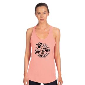 Have The Day You Deserve w/Chibi Grim Reaper- Desert Pink Racerback Tank Top with Black Graphic - Available in Small through 2XL (XXL)