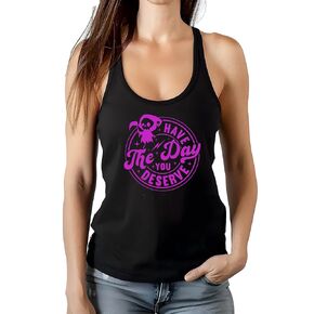 Have The Day You Deserve w/Chibi Grim Reaper- Black Racerback Tank Top with Hot Pink Graphic - Available in Small through 2XL (M)