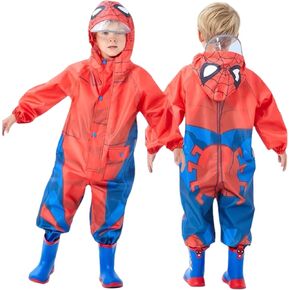 Spider-Man Hooded Rain Suit Rain Jacket Overalls Coveralls Outwear for Boys Kids Children