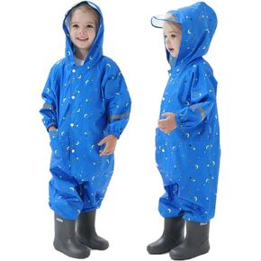 Hovkib Kids One Piece Rain Suit Boys Girls Waterproof Rainsuit Toddler Rain Coat Coverall
