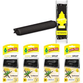 LITTLE TREES Car Air Freshener Vent Wrap Provides Long-Lasting Scent, Invisibly Fresh. Vanillaroma, 16 count, 4-Packs