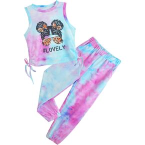 EuquixZeph Girl 2 Piece Outfits Tie-Dye Sleeveless Crop Top Clothes Sweatpants Athletic Ttracksuit Clothing Sets 5-12Y