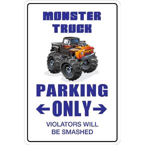 StickerPirate Monster Truck Parking Only 8" x 12" Metal Novelty Sign Aluminum NS 097