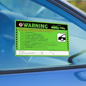 Chivertion 100 Pack Parking Violation Stickers Tow Warning Stickers, Can't Be Torn Off You are Illegally Parked Stickers, 5 x 8 Inch Fluorescent Green No Parking Car Warning Notice Labels