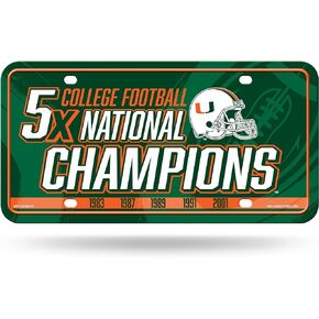 Rico Industries NCAA Miami Hurricanes Champ Metal Auto Tag 8.5" x 11" - Great for Truck/Car/SUV