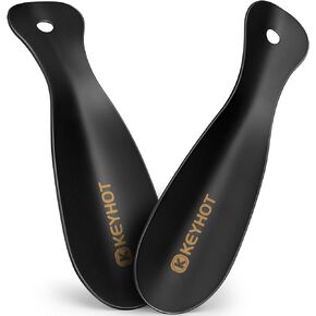 KEYHOT 7.5inch Metal Shoe Horn Small -Mini Shoe Horn Stainless Steel - 2 Pack Shoe Horns Short for Travel Boots (Black)