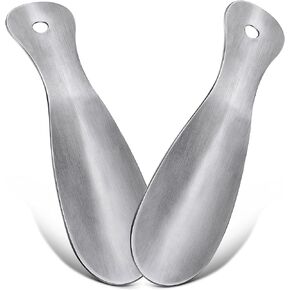KEYHOT 7.5" Metal Shoe Horn Small -Mini Shoe Horns Stainless Steel - 2 Pack Short Shoehorn for Steel Seniors Men Women Travel Boots (Silver)
