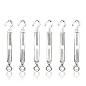 Ecginmay 6Pcs M4 Hook and Hook Turnbuckles for Cables Wire Rope Tension Stainless Steel 304 Turnbuckle Heavy Duty Turn Buckle for Shade Sail Cable Wire Tent Fence Rope