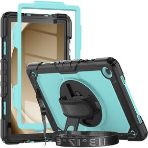 حافظة Herize متوافقة مع جهاز Galaxy Tab A9+ Plus موديل 11 بوصة SM-X210/X216/X218 مع واقي الشاشة وحامل القلم وحزام الكتف وقبضة المقبض | أسود
