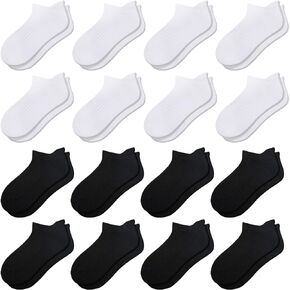Comfoex 16 Pairs Boys Girls Socks Ankle Low Cut Athletic Cushioned Socks For Kids 4-6 6-8 8-10 Years Old