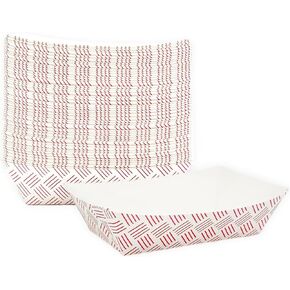 MULMEHË Paper Food Trays for Restaraunts, Catering, and Food Trucks, 1/2 Pound, Red Weave Patterned, Pack of 250