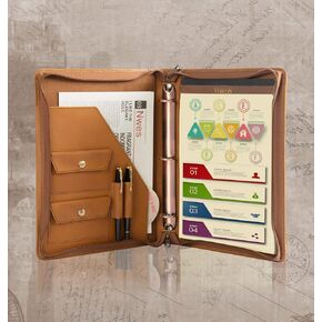 US59 Genuine Leather Portfolio with 1-inch 3 Ring Binder, Business Zippered Padfolio Folder for A4/US Letter Size Notepad/Legal Pad, Vintage Leather Folder, Premium Gift (Custom, Red Brown)