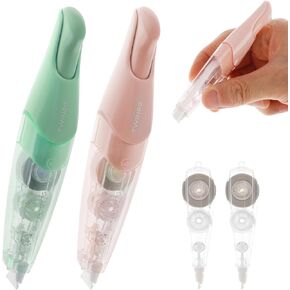 شريط تصحيح أبيض قابل لإعادة الملء من Bewudy، قلم تصحيح أبيض قابل للسحب مع عبوتين إضافيتين، 1/5 بوصة × 236 بوصة (5 مم × 6 م)، أداة توزيع على شكل قلم للوازم المدرسية المكتبية (أزرق وردي) in Kuwait