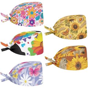 Coloranimal 5PCS Gourd-Shaped Working Cap with Sweatbands Adjustable Tie Back Scrub Working Hats,One Size