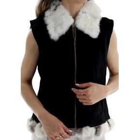 سترة نسائية من الجلد السويدي مع زخرفة من الفرو من La Fiorentina، باللون الأسود in Kuwait