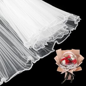 CCINEE 4.37 Yards Flower Wrapping Mesh Paper，Pearl Wrinkled Wavy Net Yarn Flower Wrapping Mesh Paper Korean Bouquet Wrapping Mesh for DIY Crafts Valentine's Day Wedding Florist Supplies (Champagne)