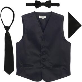 Gioberti Kids and Boys 4pc Satin Formal Vest Set - Vest, Bowtie, Tie, Pocket Square