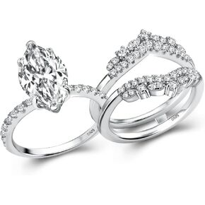 RODIFFY 2.5ct Wedding Rings Set for Women,925 Sterling Silver AAAAA CZ Gemstone Vintage Marquise Cut Engagement Ring Sets with Insert Wedding Ring for Travel,Daily,Proposal,Birthday