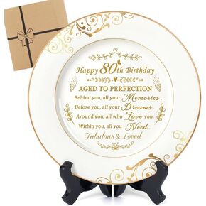 Urllinz 80th Birthday Gifts for Women Men - 80th Birthday Plate with 24k Gold Foil, 80th Birthday Decorations for Women, Best Gifts for 80 Year Old Woman Wife Husband