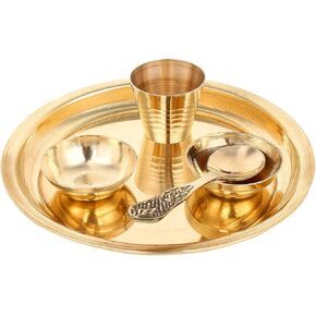 مجموعة الحرف اليدوية الهندية الصغيرة بهوج ثالي لطبق بوجا كانها ثاكور جي الهندي الهندوسي. طقم 5 قطع (طبق، كاتوري، زجاج، ملعقة) in Kuwait