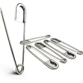 Bastex 6 Pack of 5 Inch Safety Pins. Extra Large Heavy Duty Stainless Steel Pin for Laundry, Upholstery, Horse Blanket, Quilting, Decorative Fashion and More. Bulk Giant Jumbo Strong Pins