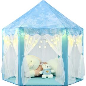 KIXINWA Pink Princess Tent for Girls, Kids Play Tent with LED Large Star Lights, Castle Playhouse Tent for Children Toddlers Indoor Outdoor Games, 55×53 Inches