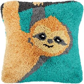 Sloth Latch Hook Kits Pillow DIY Handmade Cushion Crochet Yarn Embroidery Needlework Hook and Latch Kit Pillowcase Rug Cover Home Sofa Christmas Decoration 43x43cm