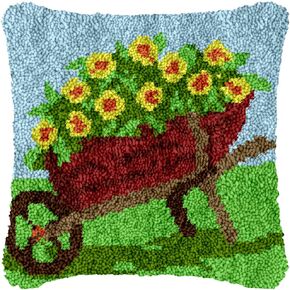 Numptain Latch Hook Kits for Adults,DIY Throw Pillow Cover Pumpkin Pattern Color Printed Canvas,Latch Hook Kits for Beginners Handmade Needlework Crafts Home Decoration,17"x17"