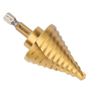 HSS Spiral Groove Double Flute Step Drill Bits, 3/16" - 1/2" Bits 6 Steps M2 Material Unibit Hex Shank for Drilling Holes in Stainless Steel Aluminium Sheet Metal Wood Plastic PVC