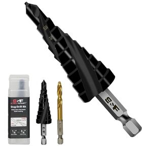 S&F STEAD & FAST Cobalt Step Drill Bit Set for Metal, Three Spiral Flute, 1/8-1/2", 1/4-3/4", 3/16"-7/8", 3 pcs, Heavy Duty Unibit, 1/4" Hex Shank, HSS M35 Steel Step Bits