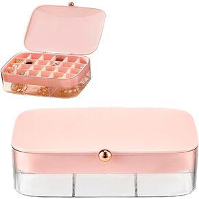 Missraza Travel Jewelry Case, Jewelry Organizer, Pink Jewelry Box, Double Layer 24 Compartments Jewelry Organizer Box, Portable Plastic Jewelry Boxes for Women