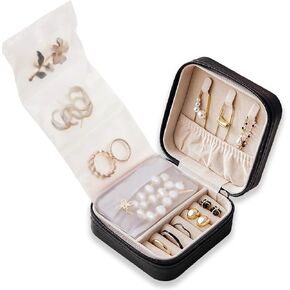 KEIGPERICompact Travel Jewelry Storage Box With 6 Antioxidant Bags Jewelry Box -Travel Jewelry Case Perfect Sweet 16 Gift Easter Basket Stuffers (pink)