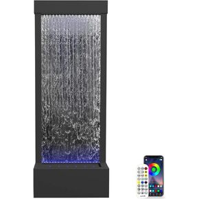 LONGRUN Mirror Waterfall Fountain Indoor Water Fountain, 48" Water Features Home Decor with 7 Colors Light, Self Contained LED Water Feature Kit, Large Waterfall Fountain for Indoor - Stainless Steel