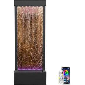 LONGRUN Mirror Waterfall Fountain Indoor Water Fountain, 48" Water Features Home Decor with 7 Colors Light, Self Contained LED Water Feature Kit, Large Waterfall Fountain for Indoor - Stainless Steel