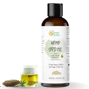 Herbs Botanica Organic Hemp Seed Oil Cold Pressed Premium Carrier Oil For Hair, Skin, Face, Joint Health NON GMO/Gluten Free 6.76 FL oz
