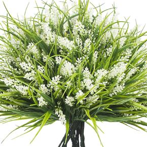 20 Bundles Artificial Plants Outdoor Fake Monkey Grass with Flowers (Fall Red)