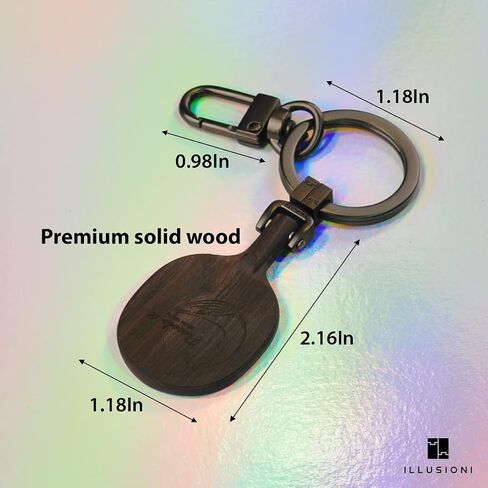 ILLUSIONI Ping Pong Keychain, 2.16 Inch Mini Table Tennis Racket Keyring, Ebony Wooden Keychain, Best Gift in Saudi Arabia
