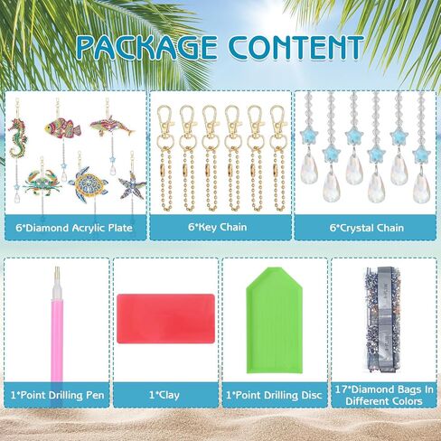 XLSXEXCL 6pcs Diamond Art Painting Wind Chimes, Art Suncatcher, Double Sided Ocean Animal Diamond Art Painting Kits with Crystal Pendant Hanging Ornament for Adults Kids Home Window D in Saudi Arabia