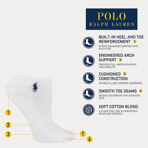 Polo Ralph Lauren womens Performance Cotton Low Cut Socks - 6 Pair Pack - Breathable Mesh & Sport Cushioning in Saudi Arabia